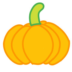 A simple and colorful vector illustration of a pumpkin with a green stem