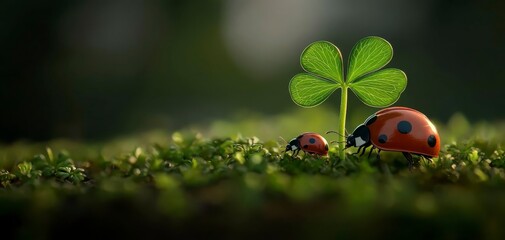 Ladybugs Exploring a Clover Patch Springtime Harmony and Lucky Finds in the Garden Oasis