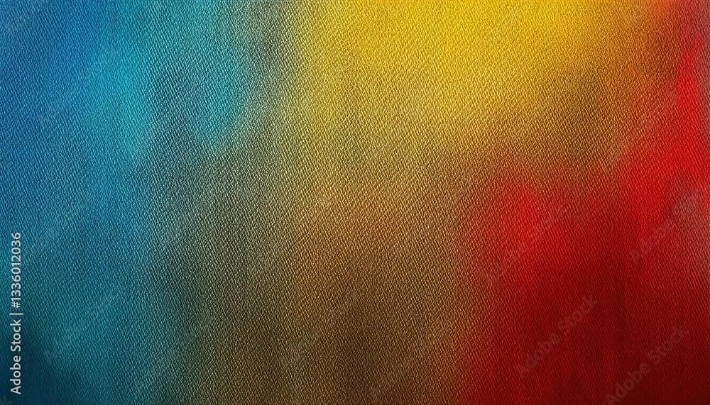 Poster vibrant textured abstract fabric background with multicolor gradient blending blue, yellow, and red 