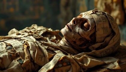 Ancient Egyptian Mummy Close Up Image Detailed Wrap