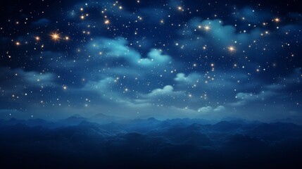 Fototapeta premium Starry night sky with distant moon dark blue canvas adorned with dawn hues and sparkling stars