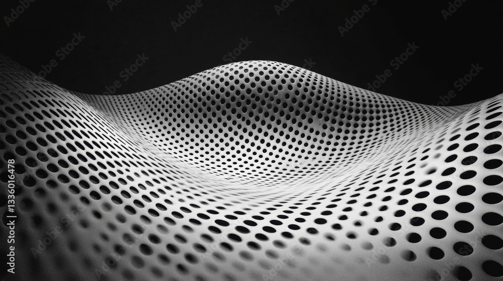 Poster a black and white image of a wave-like pattern.