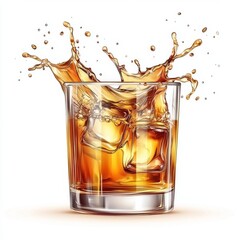 Whiskey glass with ice and splash