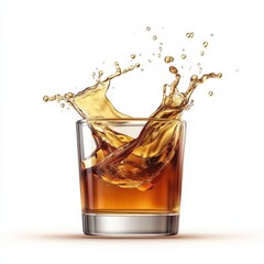 A glass of amber liquor with a splash