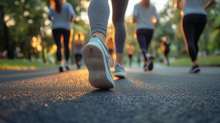  closeup of leg of people exercising walking or jogging in public park garden. Health and fitness  concept © AiDesign