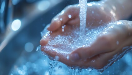 Fototapeta premium close-up of person washing hands under water tap 