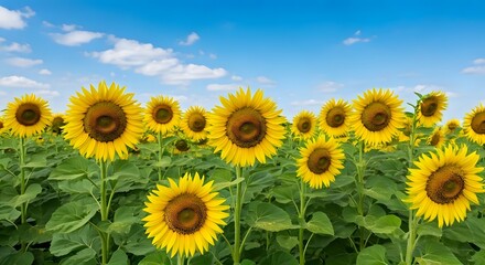Fototapeta premium A field of sunflowers under a bright, clear sky during the day
