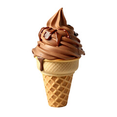 Realistic Chocolate Soft Serve Ice Cream Cone with Melting Drizzle &ndash; Transparent Background PNG