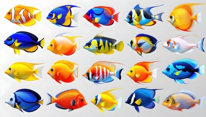 Fototapeta premium Vibrant Tropical Fish Collection Colorful Aquarium Art Print