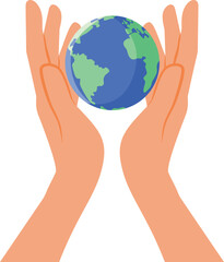 Human Hands Holding and Protecting Planet Earth Vector Illustration. Person protecting the world preserving nature eco activism concept
