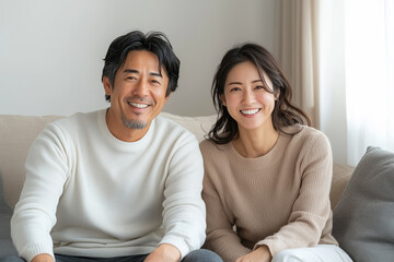 An affectionate middle-aged couple enjoying a peaceful afternoon in a stylish living room