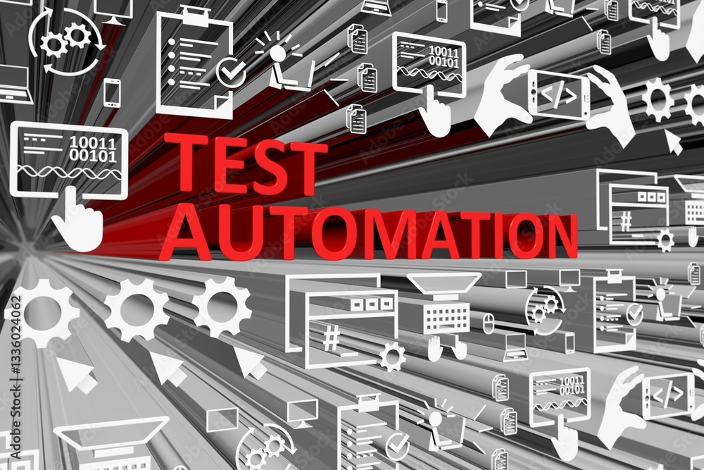Poster test automation concept blurred background 3d render illustration