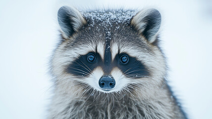 Detailed close-up of a raccoon showcasing its textures against a white background.
