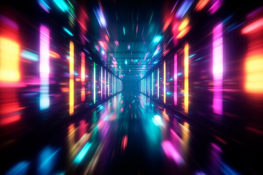 A digital virtual space filled with colorful lights.