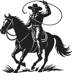Naklejka premium Cowboy Riding Horse Silhouette Vector Illustration White Background