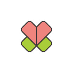 love heart paper x letter abstract colorful logo vector