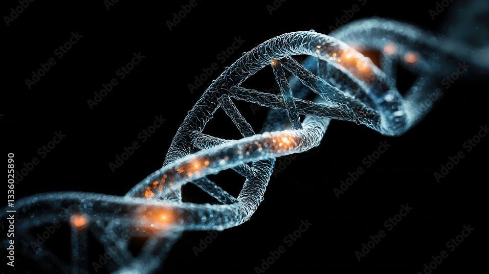 Aufkleber futuristic macro shot of twisting dna double helix, showcasing intricate details and glowing element