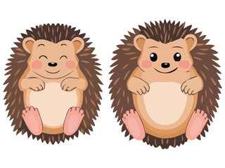 Adorable Hedgehog Set Cute Forest Animal Spiny Mammal on Two Legs Flat Vector Illustration