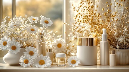 Elegant Beauty Products with Daisies