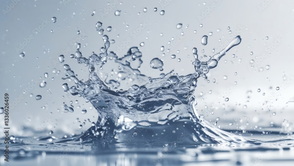 Poster a water splash in motion, a clear and crisp water splash creating a beautiful crown shape. the dropl