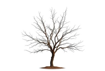 Lone tree, stark branches against pure white backdrop, nature, branches