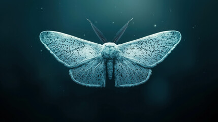 Ethereal Blue Moth with Delicate Wings on Mystic Dark Background in Surrealist Style