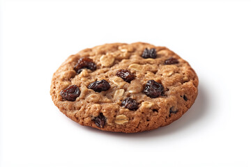 Realistic image of an oatmeal raisin cookie focusing on detail and color.