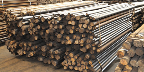 Bundled thick aluminum rods ready for industrial use Generative AI