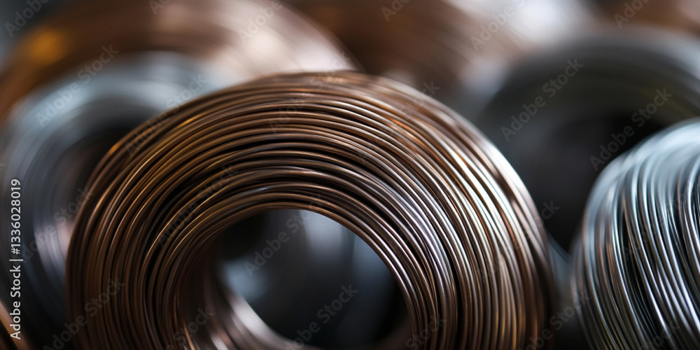 Aufkleber coils of copper and steel wire stacked in close-up view generative ai