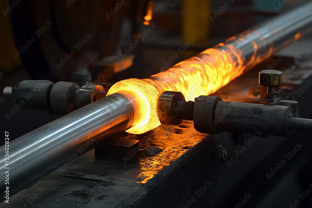 Poster hot metal billet undergoes transformation in workshop generative ai