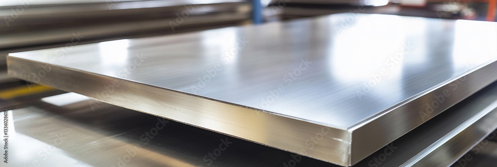 Aufkleber stainless steel sheets stacked for industrial use in workshop generative ai