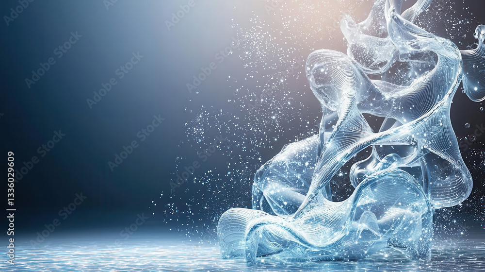 Poster translucent, flowing, water like shapes create mesmerizing visual effect, evoking sense of calm and 
