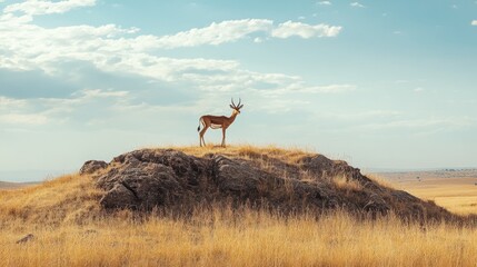 Naklejka premium Gazelle on Hilltop in Savanna