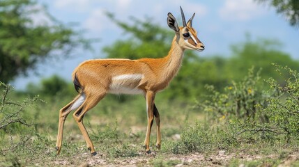 Fototapeta premium Young gazelle in savanna grassland. Possible use Nature photography