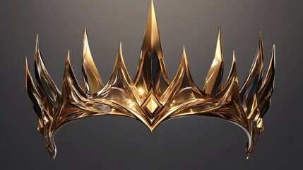 Fantasy gold crown with sharp points isolated on transparent background