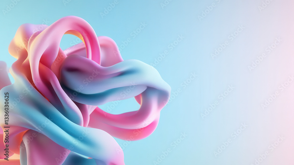 Poster vibrant and abstract composition featuring flowing pink and teal shapes intertwined, creating dynami