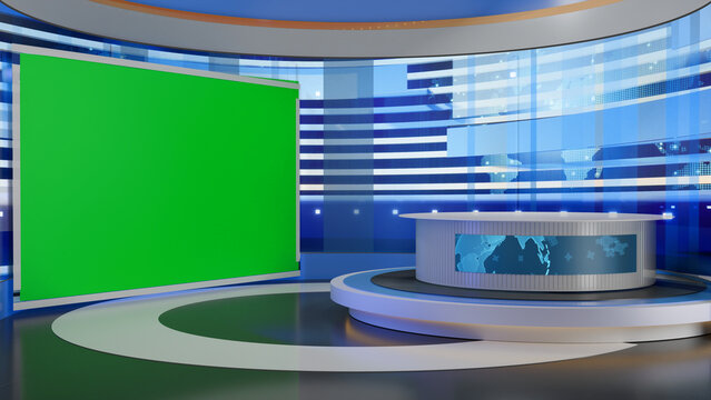 3D Virtual TV Studio News, Backdrop For TV Shows .TV On Wall.3D Virtual News Studio Background,3d illustration