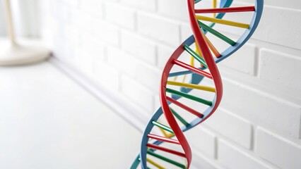 DNA Model Structure with Colorful Double-Helix Design, Isolated on a White Background, High-Quality Biotechnology Stock Image symbolizing genetics, molecular biology, and biotechnology advancements.