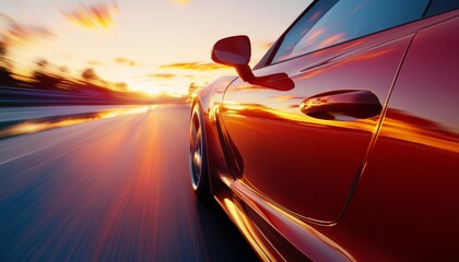Obraz premium Dynamic highway racing at sunset capturing motion with light trails for advertising design