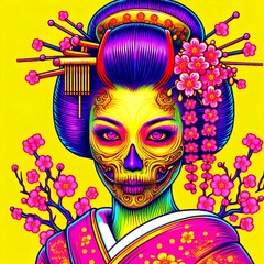 Retro style zombie geisha cartoon image
