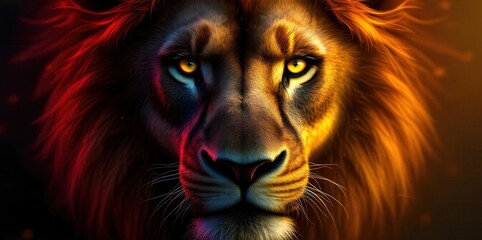 Powerful lion portrait with intense eyes and fiery mane Perfect for home decor or digital art prints.