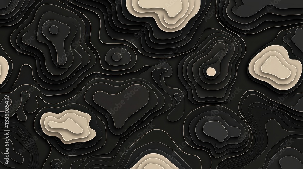 Poster a 3d rendering of a complex, abstract pattern composed of overlapping, layered shapes in black, whit