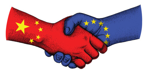 Handshake with flags of EU and China