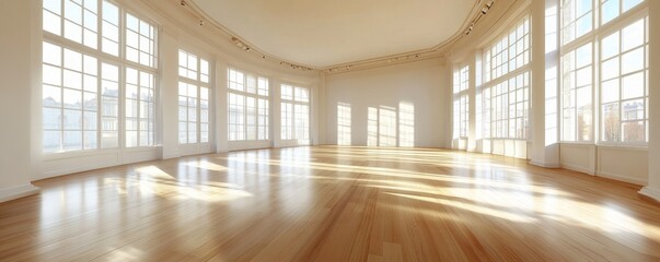 Spacious, sunlit room with hardwood floors