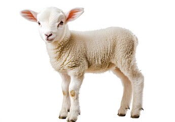 Fototapeta premium An Adorable Young Lamb Standing Isolated On White