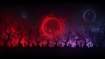 Obraz premium a surreal red moon eclipse over a purple landscape