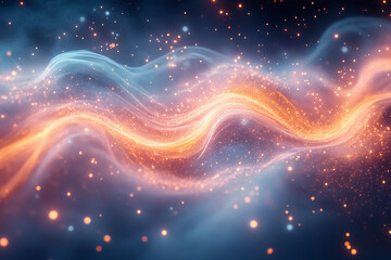 Ethereal nebula with soft greens, pinks, and blues, glowing magical particles swirling in a calm flow of spell energy, representing otherworldly cosmic beauty