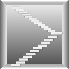 Minimalist abstract staircase design, featuring a series of floating steps forming a geometric zigzag pattern. The artwork has a monochrome color scheme with soft shadows