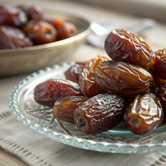 dried dates on a plate ISOLATED BACKGROUND 
