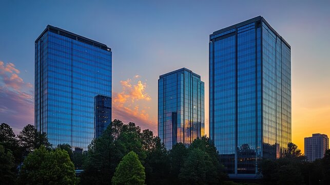 City Skyscrapers Sunset Landscape